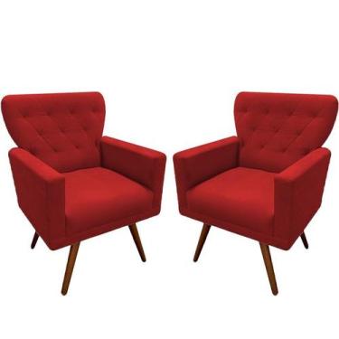 Imagem de Kit 2 Poltronas Decorativa Aurora Suede Vermelho Pés Madeira Mz Decor 