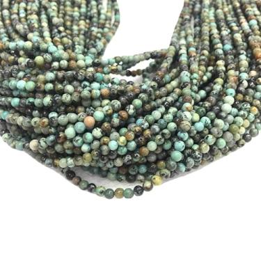 Imagem de Lady Works Fio de pedra natural turquesa africana de 33 cm, contas lisas redondas de 3,5 mm para fazer joias DIY. | Beads_00593, azul