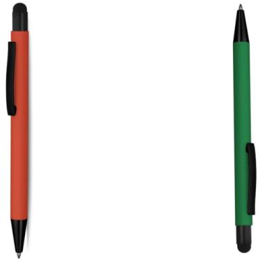 Imagem de Caneta Esferográfica em Metal, Corpo Emborrachado, Ponta Touch, Escrita Azul, Refil Tipo Parker, Ponta Fina, Design Ergonômico, Forma Cilíndrica (Verde e Vermelho)