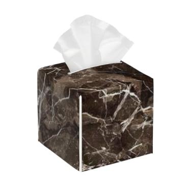 Imagem de Porta-lenços de papel quadrado de couro à prova d'água, mármore marrom, abstrato, organizador de papel facial com cinto inferior, estojo de lenços para mesa, banheiro, escritório, mesa, carro