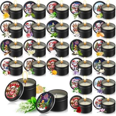 Imagem de Nuanchu Pacote com 24 velas perfumadas de Natal, conjunto de velas de desenho animado para ela, pote de cera de soja natural de 59 ml, conjunto de lembrancinhas de aromaterapia de longa duração para