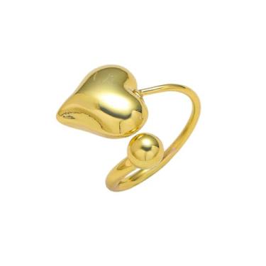 Imagem de Izpack Anel feminino de coração gordo, banhado a ouro, bufante, redondo, miçanga, bola, ajustável, aberto, empilhável, anéis de dedo para casamento, noivado, compromisso, amor, moda, joias de