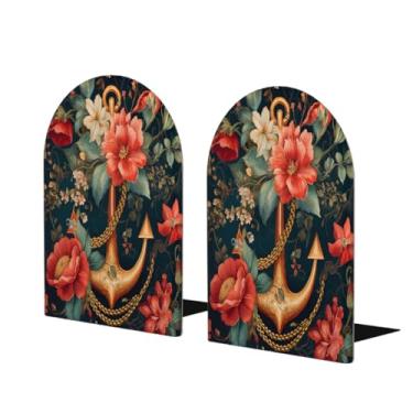 Imagem de Âncora Flor Colorfu Grandes Suportes de Livros de Madeira Decorativos Antiderrapantes Resistentes Terminais de Livros para Escritório, Escritório, Biblioteca, Escola, Estudo, Decoração, Divisórias de