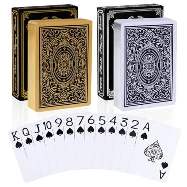 Imagem de Cartas de baralho de plástico, à prova d'água, baralho de cartas, grande índice jumbo para adultos, conjunto de cartas de pôquer profissional premium para jogos de cartas Texas Hold'em, ouro metálico