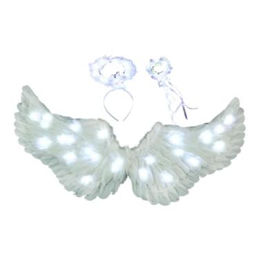 Imagem de KiBcsLic Asas de anjo em LED e asas de fada Cupido para crianças, perfeitas para o Carnaval e o Halloween, M White Light 3piece