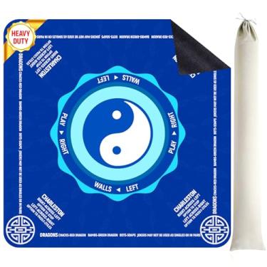 Imagem de Doreimi Mahjong Mat for Men Women with 4 Dices Premium Chinoiserie Noise Reduction Anti Slip Non-Slip Poker Table Mat for Board Games/Card Games/Dominoes, Dry Erase Grid, Holder, Blue 33.4"x33.4"