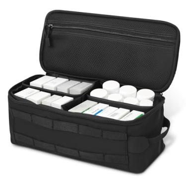 Imagem de Bolsa organizadora e de armazenamento de medicamentos, bolsa de primeiros socorros para viagem, caixa de comprimidos vazia portátil de grande capacidade com tampa e bolsos de malha, divisórias