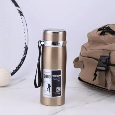 Imagem de Garrafa térmica de aço inoxidável, 935 g com copo, garrafa de água isolada a vácuo, térmica para bebidas quentes/bebidas frias, isolamento 24 horas, viagem, ouro