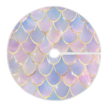 Imagem de Blueangle Saia de árvore de Natal com escamas de peixe sereia de 120 cm – poliéster macio e resistente a rugas, decoração de férias para festas de Natal, árvore festiva e decoração de casa