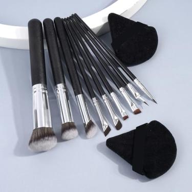 Imagem de Conjunto de esponja e pincel de maquiagem multifuncional de 11 peças, cerdas sintéticas para base, sombra e corretivo (preto SIlver)