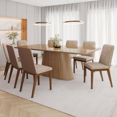 Imagem de Mesa de Jantar 8 Lugares Olívia 200cm com Vidro Natural/Corano/CaraMarromo/Creme - Henn