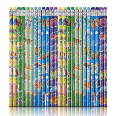 Imagem de Heyiminy 24 lápis de dinossauro coloridos com borracha, lápis de madeira divertidos para festa de aniversário com tema de dinossauro, prêmios de sala de aula