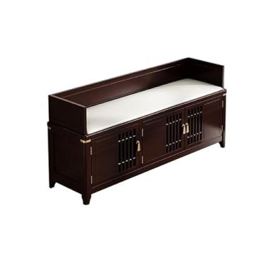 Imagem de Banqueta para os pés, banco de mudança de sapato estilo chinês, banco de armazenamento de armário de sapato, banco de entrada de madeira maciça clássico para troca de sapatos, 100 cm O (100 cm