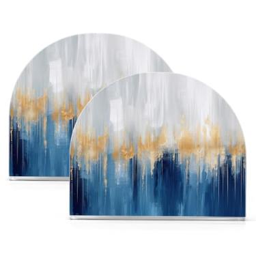 Imagem de Wassud Porta-guardanapos de acrílico dourado azul, dispensador de guardanapos de papel moderno em forma de U para mesa, cozinha, sala de jantar, bancada 2 peças (comporta 50-60 guardanapos)