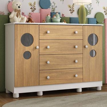 Imagem de Cômoda Infantil 125cm 2 Portas com Vidro e 4 Gavetas Bombom Multimóveis MP4465