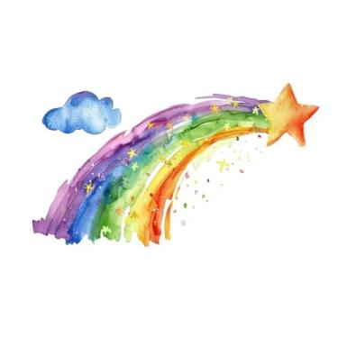 Imagem de 1 peça de decalques de parede com brilho noturno - adesivo de papel de parede de PVC meteoro arco-íris para decoração de parede para quarto, sala de estar, decoração de arte de casa