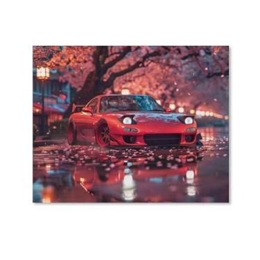Imagem de HouLaiZhe Modificado Rx7 Jdm Carro Flor de Cerejeira Posters Tela Estética Sala Decoração de Parede Impressões Galeria Sala Decoração de Parede para Quarto Sala de Estar Escritório 08 x 10 polegadas