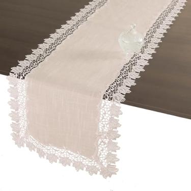 Imagem de Caminho De Mesa Renda Rosa Guipir Poli-Linho 40x225 Rafimex