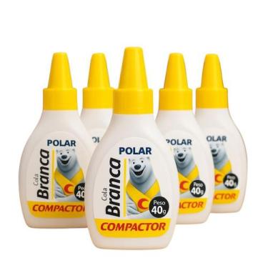 Imagem de Kit 5 Cola Branca Polar Compactor 40g Escolar Artesanato Secagem Rápid