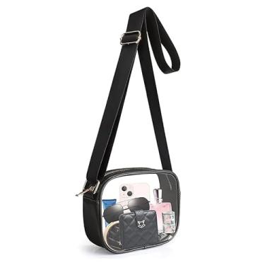 Imagem de Bolsa transversal transparente, aprovada pelo estádio, bolsa transparente para shows, eventos esportivos, festivais, Preto 1, One-piece shoulder strap