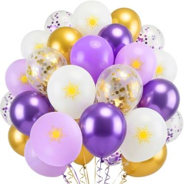 Imagem de Gejoy 60 peças de decorações de festa ao sol roxo balões de 30 cm balões dourados balões de látex roxo pastel balão dourado para decoração de festa de aniversário de borboleta tema princesa decoração