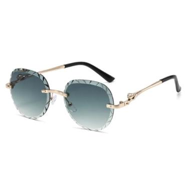 Imagem de Óculos de Sol Femininos Redondos Degradê Sem Armação com Padrão de Ondas e Proteção UV400 (Verde)