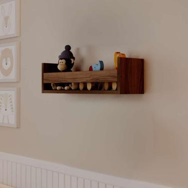 Imagem de Prateleira Porta Brinquedo Nogal 60 x 12cm Suporte Invisivel