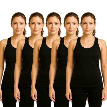 Imagem de Kit 5 Camisetas Regata Feminina Lisa Dry Academia Fit-Feminino