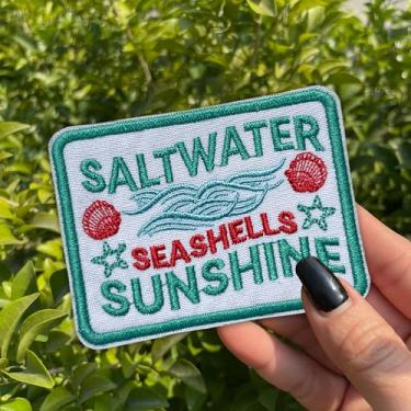 Imagem de Remendo de água salgada Conchas Sunshine 7,6 cm engraçado estrela-do-mar, molusco, verão praia, humor, passar/costurar, tecido bordado, apliques para caminhoneiro, chapéus, mochilas, acessórios faça