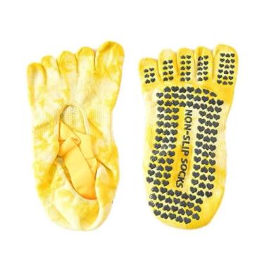 Imagem de Meias femininas antiderrapantes para ioga para pilates, balé, fitness, 1 par, Amarelo, 18.5