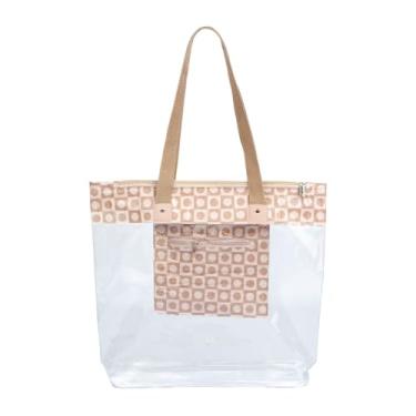 Imagem de Sacola Bolsa de Praia e Piscina Impermeável Transparente com Zíper e Bolso Interno Marrom Chess