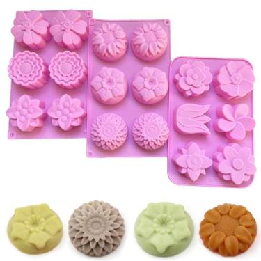 Imagem de 3 moldes de sabão de silicone, molde de 6 cavidades, 18 padrões diferentes, adequado para sabonete caseiro, chocolate, bolo, bola de banho