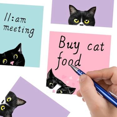 Imagem de Pacote com 150 notas adesivas adoráveis para gatos pretos – Blocos de notas super adesivos de 7,5 x 7,6 cm em rosa, roxo e verde para amantes de gatos, estudantes e professores