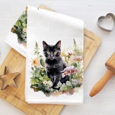 Imagem de Toalhas de cozinha para gatos em aquarela, panos de prato de microfibra de flores para secar pratos, panos de cozinha macios absorventes para pratos, toalha de mão para banheiro, sala de estar