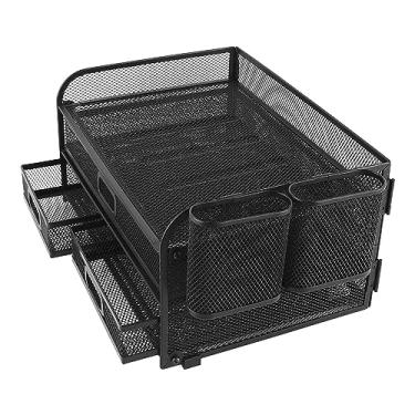 Imagem de Cryfokt Organizador de Mesa Dobrável de Metal de 3 Camadas de Malha para Dormitório de Estudo de Escritório, Rack de Armazenamento de Cartas de Arquivo para Sala de Aula de Escola de Escritório, Preto