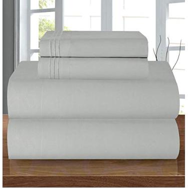 Imagem de Elegant Comfort Conjunto de cama luxuoso macio 1500 fios egípcio 4 peças premium qualidade hoteleira resistente a amassos mais aconchegante, lençol elástico em toda a volta, bolso profundo de até 40 cm, completo, cinza prateado