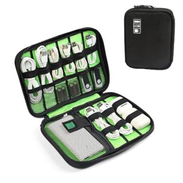 Imagem de Bolsa organizadora de cabos de viagem, armazenamento de eletrônicos, bolsas de armazenamento de cabos portáteis, estojo organizador de cabo plano, para cabos, cabos, carregador, telefone (preto)