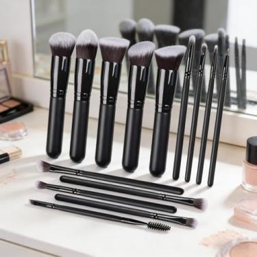 Imagem de Conjunto de pincéis de maquiagem para viagem, pincéis sintéticos macios para base, sombra, mistura, contorno e pó, kit de pincéis de beleza portátil para iniciantes, 14 peças, preto