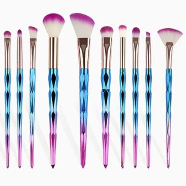 Imagem de Conjunto de 10 pincéis de maquiagem gradiente arco-íris 18 cm de cabelo sintético ultra macio pincéis cosméticos profissionais para iniciantes