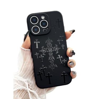 Imagem de Caqvkcs Capa Bless Cross para iPhone 16e, capa de telefone estética Jesus cristão gótico, capa protetora macia de ajuste fino para iPhone 16e para mulheres e homens, preta