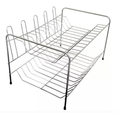 Imagem de Escorredor De Pratos E Louça 2 Andares 11 Pratos 6 Copos 25x27x42cm para Refeições Familiares e Churrasco