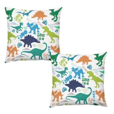 Imagem de YSWOW Conjunto de 2 capas de almofada de dinossauro, desenho animado arte de dinossauro, capas de almofada impressas para meninos e meninas, crianças, berçário, quarto, sofá-cama, decoração de sala de
