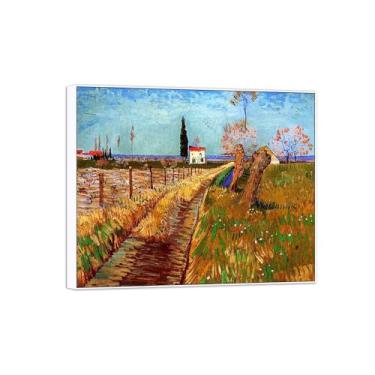 Imagem de Vincent van Gogh Famosa pintura em tela de arte de parede pronta para pendurar. Caminho através do prado. Imagem em moldura branca para decoração de sala de estar 80 x 95 cm 31 x 37 pol