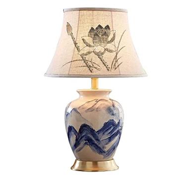 Imagem de Abajur de mesa vintage antigo chinês em porcelana cerâmica para sala de estar, decoração de casamento, vaso, luminária de mesa para quarto, todo em cobre, luminária de cabeceira.