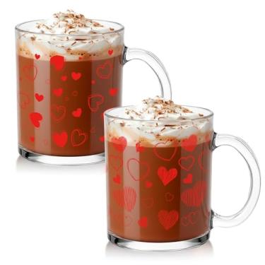 Imagem de Baderke 2 peças de canecas de café de vidro para dia dos namorados com alça 340 g conversação coração copos de café gelado doce amor presentes para festa romântica feriado chá de panela casamento