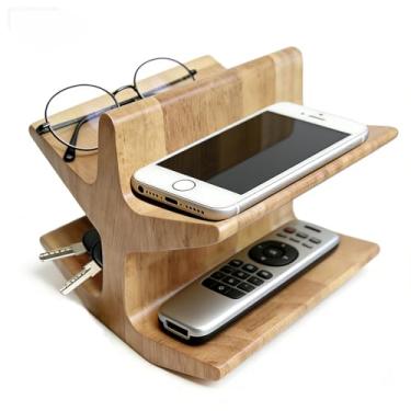 Imagem de Suporte de controle remoto de 2 níveis para sala de estar, suporte grande de madeira, organiza TV/streaming, controles de jogos, óculos, suporte de armazenamento de mesa