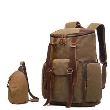 Imagem de Mochila Vintage De Lona Encerada, Com Detalhes Em Couro, à Prova D'áGua, Com Bolsa Frontal, Ideal Para O Dia A Dia, Viagens E Aventuras Ao Ar Livre