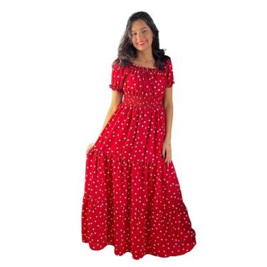 Imagem de Vestido Longo Viscose Ciganinha Nattier, M, Vermelho poa