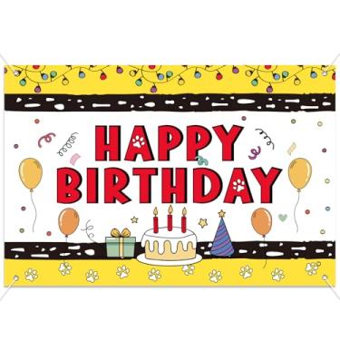 Imagem de Painel de Fundo para Festa Aniversário com Cachorrinho Fofo Desenho Animado, 150x100cm Amarelo e Vermelho para Artigos de Aniversário Infantil Decoração Festa com Tema Cachorro