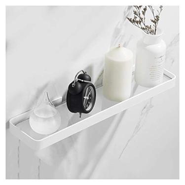 Imagem de Prateleiras flutuantes prateleira de vidro montada na parede, banheiro chuveiro rack de armazenamento de maquiagem, fácil de desmontar e lavar, para varanda de cozinha (cor: preto, tamanho: 45 cm)